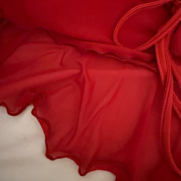 SOLD!!! Elegant Red Ruffle Tie-Front Top - Picture 5 of 11
